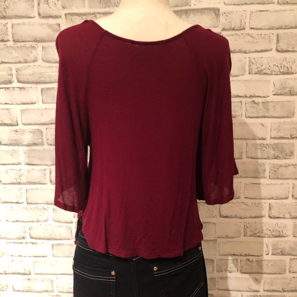 Danbee Burgundy Red Sheer Blouse Top Sz S-M - Picture 4 of 4